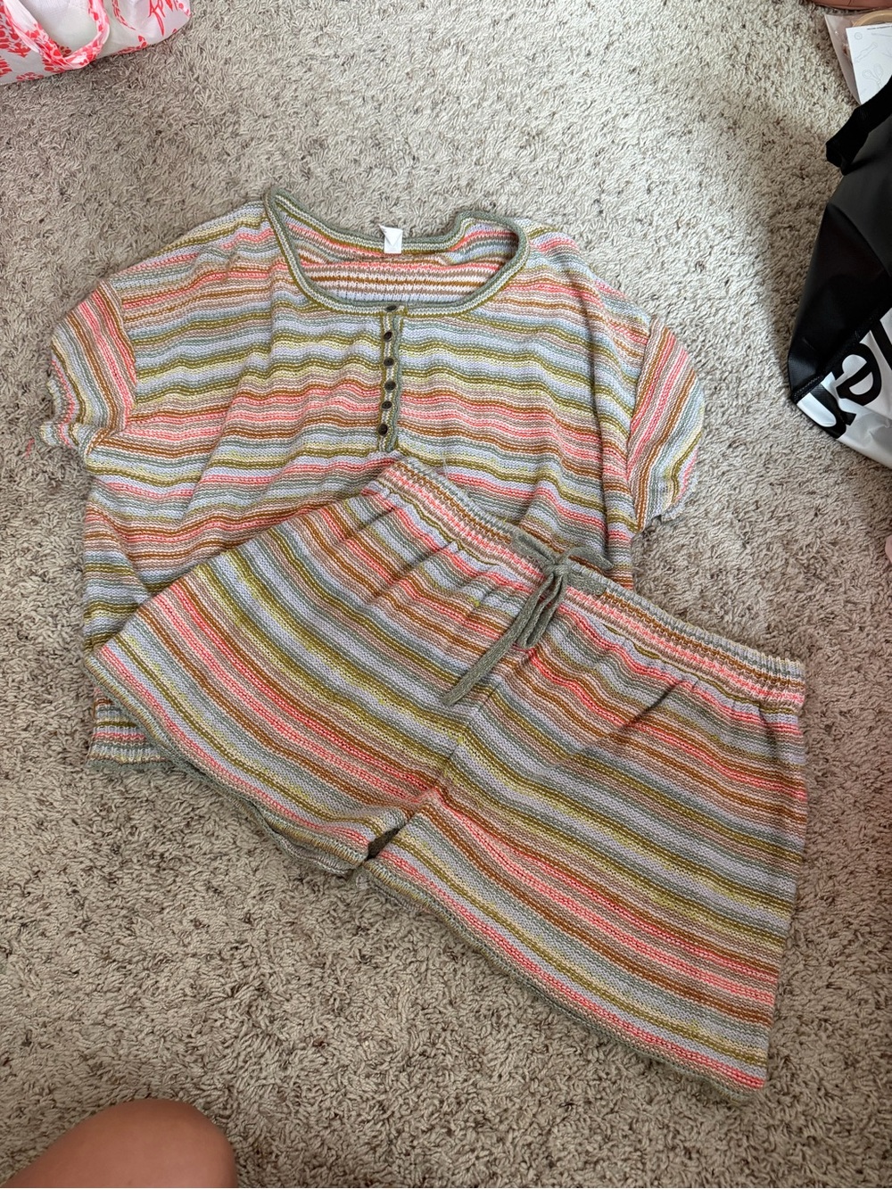 Anthropologie Pastel Striped Knit Pajama Top & Shorts Set